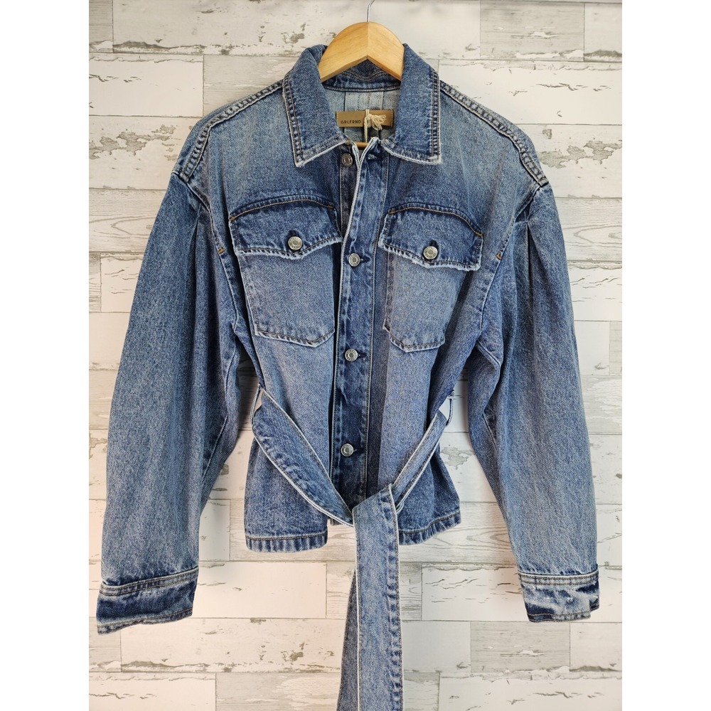 Grlfrnd Womens Yvette Denim Jacket Belted Oversize One Way Ticket size Small